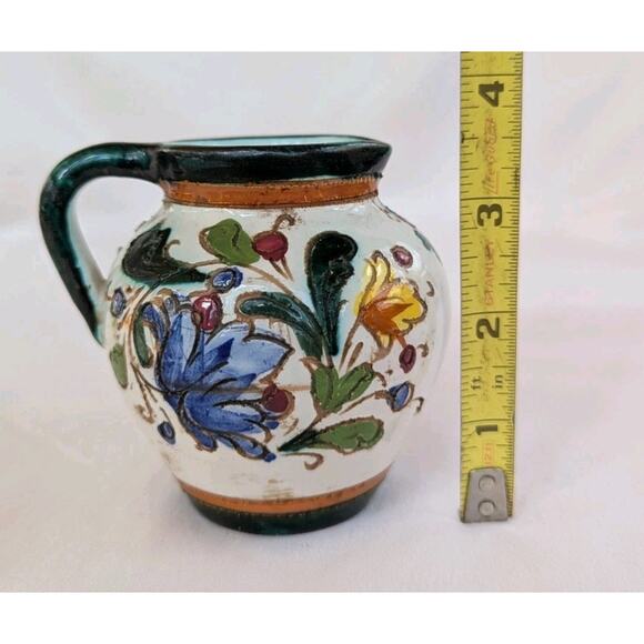 Vtg Italian Pottery Colorful Hand Painted Floral Pitcher 3.5" Signed/Numbered - Picture 6 of 8